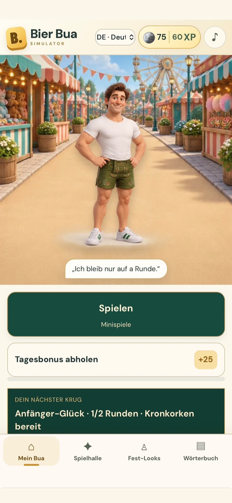 BierBua Simulator home screen