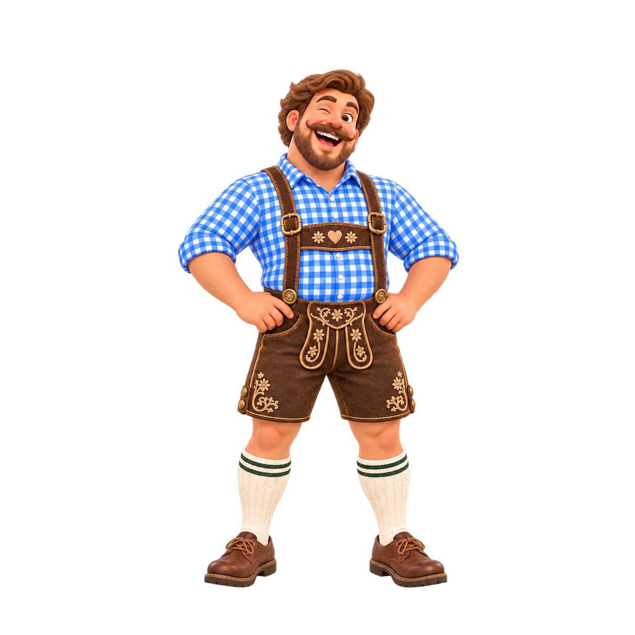 Bier Bua wearing lederhosen